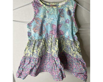 Hanna Andersson Blue Pink Floral and Paisley Dress Baby Girl Size 70 6-12 Mo.