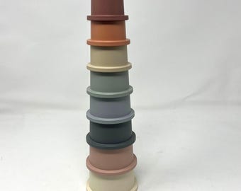 Mushie Stacking Cups Made In Denmark Bathing Toys Stackable 8 Cups EUC
