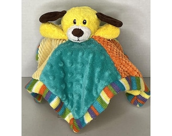 Animal Adventure Plush Puppy Dog Lovey Rattle Knitted Manhattan Toy Yellow Green