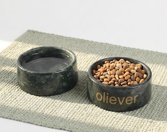 Engraved Marble Pet Food Bowl, Personalized Pet Water Bowl, Durable Cat Feeder, Non-Slip Pet Dish, Housewarming Pet Gift, Pet Accessory