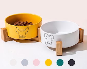 Valentine&#39;s Day Custom Pet Bowl with Name - Personalized Dog & Cat Bowl | Custom Dog Face, Ear Portrait | New Puppy Gift, Water Bowl