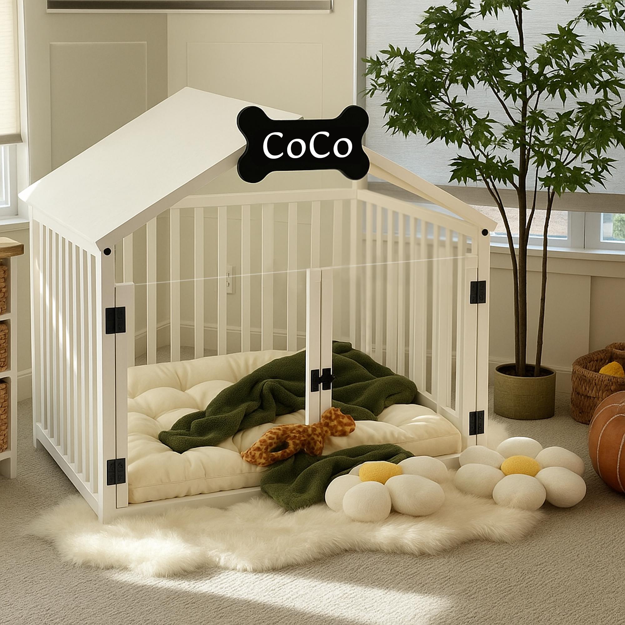 Modern Indoor Dog House: Stylish Crate & Cozy Pet Home , Custom Dog Decor, Dog Bone Sign,Premium Wooden Dog Crate with Free Customization