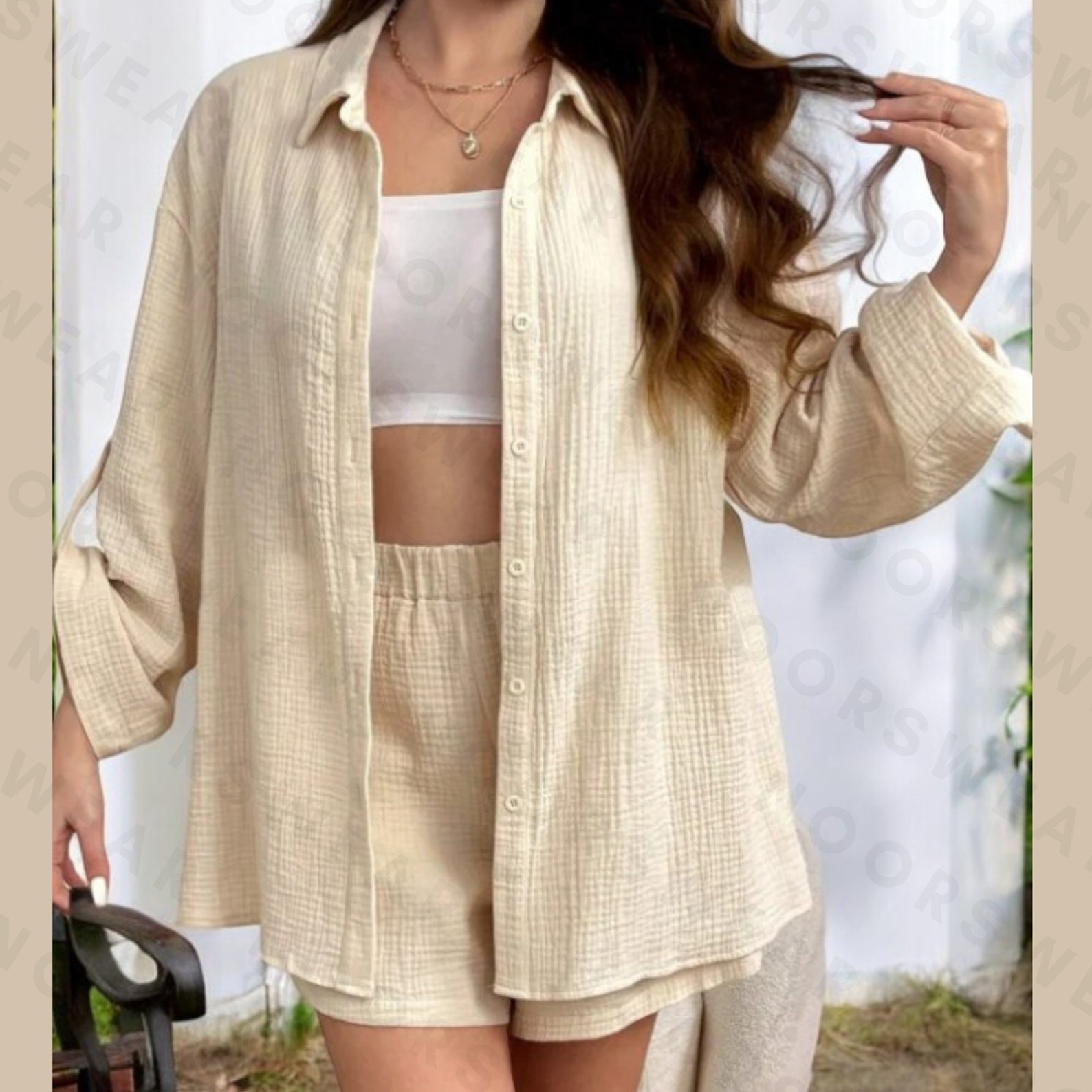 Linen Blend Shirt + Shorts Set