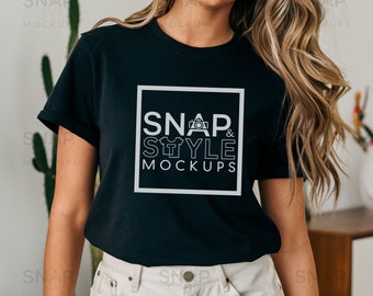 ブラック ベラ キャンバス モデル モックアップ - ブラック シャツ モックアップ - モデル モックアップ T シャツ - BC3001 T シャツ モックアップ - ブラック ベラ キャンバス モックアップ T シャツ モックアップ
