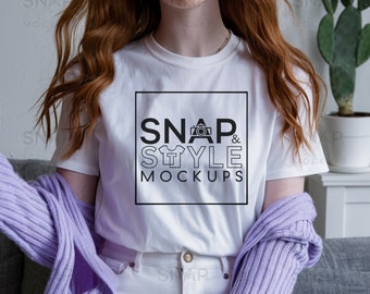 Vit Bella Canvas Modell Mockup, Vit Skjorta Mockups, Modell Mockups T-shirt, BC3001 T-shirt Mockups, Vit Bella Canvas Mockup T-shirt, Mockups