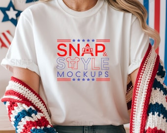 Comfort Colors 1717 White Shirt Mockup - 4th July Mockup - White Shirt Mockup - Comfort Color Shirt Mock - Model Mock up - Fourth July Mocks