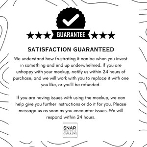 Puede incluir: Un fondo blanco con texto negro que dice "GARANT&Iacute;A" y "SATISFACCI&Oacute;N GARANTIZADA". El texto explica que si no est&aacute;s satisfecho con tu maqueta, puedes notificar al vendedor dentro de las 24 horas posteriores a la compra y &eacute;l trabajar&aacute; contigo para reemplazarla o reembolsarte. El texto tambi&eacute;n indica que si tienes problemas para usar la maqueta, el vendedor puede ayudarte con instrucciones o hacerlo por ti. El vendedor responder&aacute; dentro de las 24 horas.