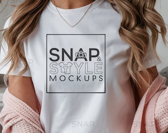 Vit Bella Canvas Modell Mockup, Vit Skjorta Mockups, Modell Mockups T-shirt, BC3001 T-shirt Mockups, Vit Bella Canvas Mockup T-shirt, Mockups