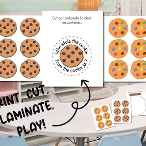 Wie heeft het koekje uit de koektrommel gestolen? Namenspel voor kleuters | Interactief afdrukbaar Circle Time | Sociale vaardigheden en luisteractiviteit