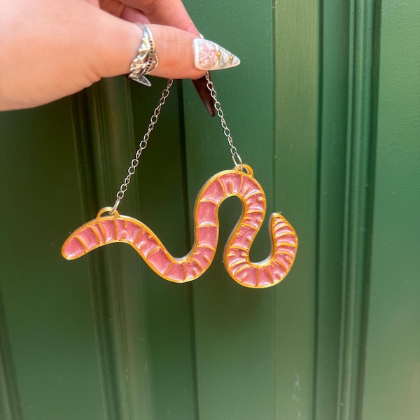 Earthworm or Gummy Worm Suncatcher, Worm Window Hanging, Cute Creepy-Crawly Decor, Candy Worm Art, Bug Lover Gift,