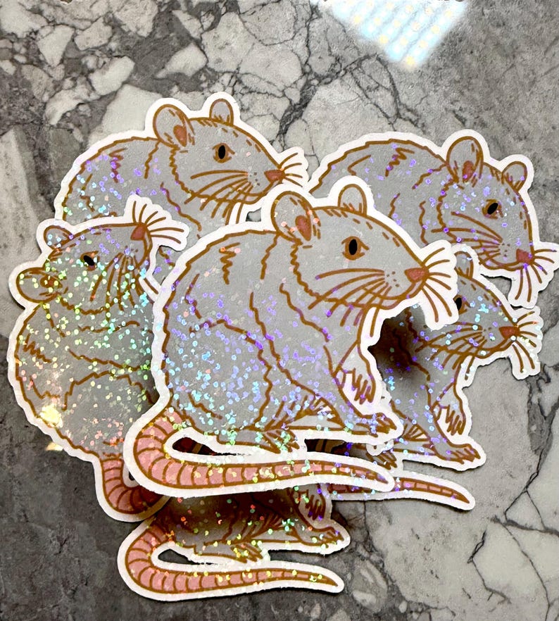 Holographic Rat Sticker, Cute Sparkly Rat Illustration, Whimsical ...