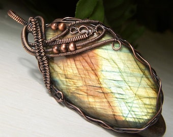 Giant Labradorite Pendant, Large Wrapped Sunset Labradorite Pendant, Oxidized Copper, Huge Labradorite Pendant Only, Statement Pendant