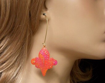 Arabesque Earrings, Large Moroccan Earrings, Orange Patina Dangles, Hand Patina Dangle Bohemian Earrings, Ethnic Earrings