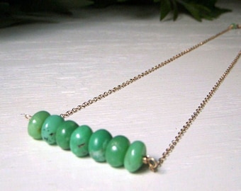 Genuine Chrysoprase Necklace Gemstone Bar Necklace, Gemstone Rondelle Necklace, Jade Green Stone, Gold Filled Necklace