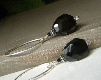 Black Spinel Earrings Sterling Silver, Bali Sterling, Top Quality AAA Gemstone Dangle