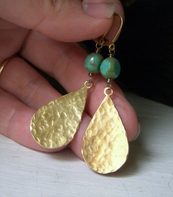 Hammered Sterling Silver Earrings Teardrop Shape with Beaded Accents Antiqued Finish Hammered Sterling Silver Earrings Teardrop Shape with Beaded Accents Antiqued Finish