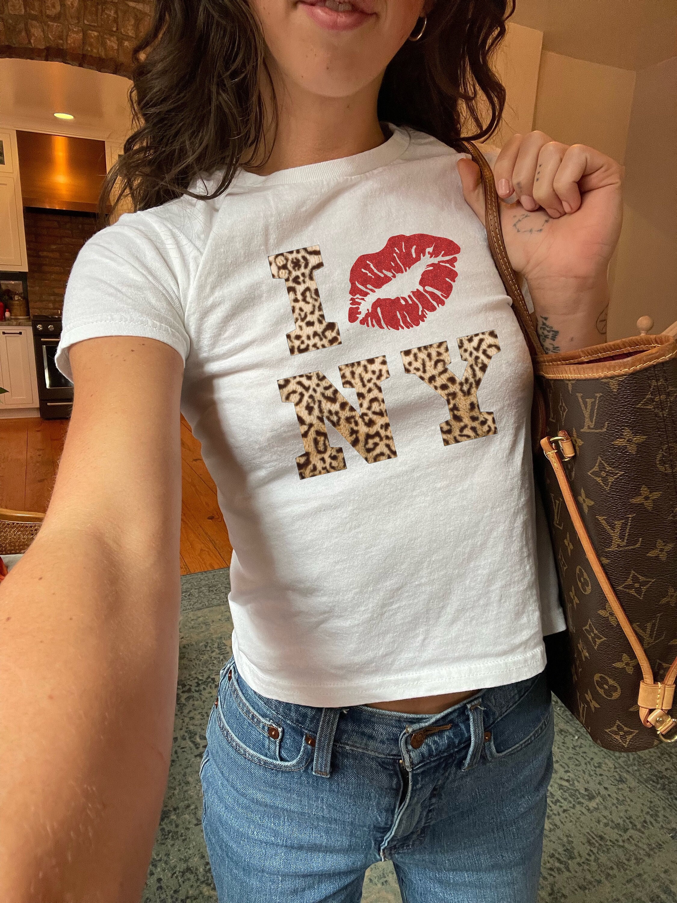 Leopard Print New York Y2k Baby Tee, I Luv Ny Baby Tee