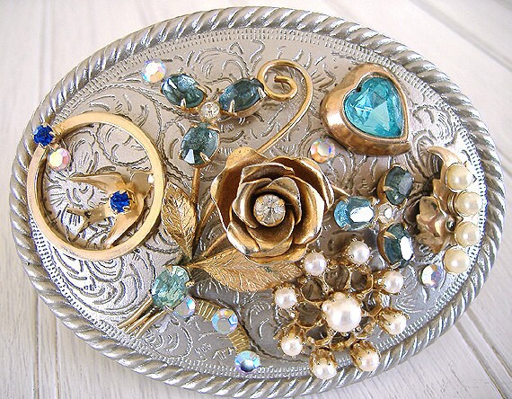 Items similar to Vintage Jewelry Upcycled Belt Buckle Blues on Etsy