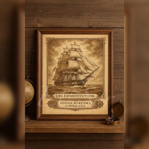 Póster náutico vintage – USS Constitution – Fragata estadounidense del siglo XIX (61 x 91 cm)