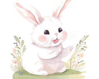 20 PNG de conejitos lindos: conejo bebé, clipart de acuarela imprimible, PNG de alta calidad, descarga digital, manualidades de papel, diario basura