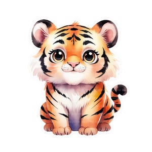 16 PNG Cute Little Tiger Clipart – Baby Tiger, Printable Watercolor Clipart, High-Quality PNGs, Digital Download, Paper Craft, Junk Journal