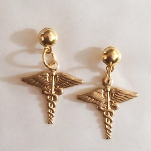 Doctor nurse medical charm stud earrings raw brass for pierced ears