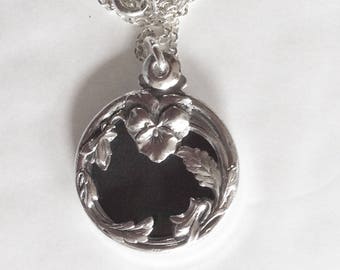 Pansy Pansies locket art nouveau vintage new silver plated 41cm 16” chain longer chain available