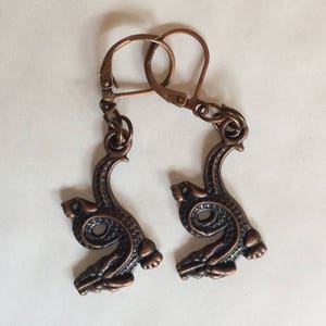 Chinese dragon copper tone handmade earrings for pierced ears nickel free