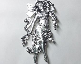 Dancing mystical fairy brooch pin art nouveau style silver plated