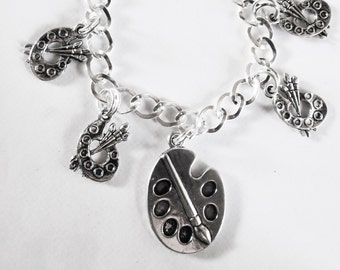 Artist's palette  handmade silver tone charm bracelet 19-21cm Choice of lengths