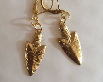 Arrow head arrowhead pair of earrings archer gift handmade for pierced ears nickel free raw brass