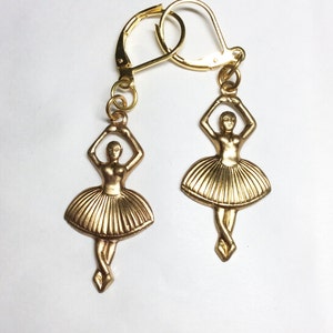 Dancer Ballerina earrings raw brass Ballet for pierced ears