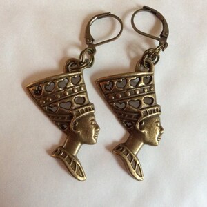 Nefertiti Egyptian bronze tone handmade earrings for pierced ears nickel free