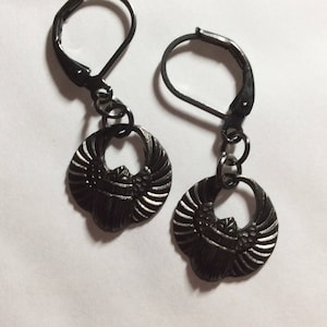Scarab beetle earrings Egyptian handmade blackened for pierced ears nickel free