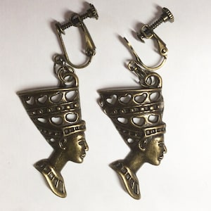 Queen Nefertiti Egyptian screw fitting earrings bronze tone handmade  for non pierced