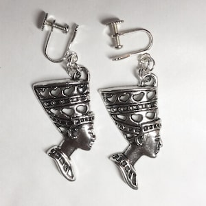 Queen Nefertiti Egyptian screw fitting earrings silver tone handmade  for non pierced
