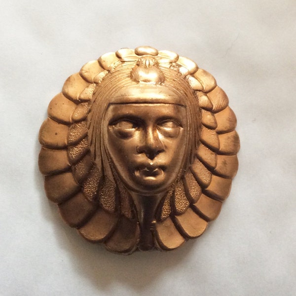 Cleopatra pin Egyptian queen Egyptian revival tie tack fitting  vintage finding art nouveau style vintage raw brass