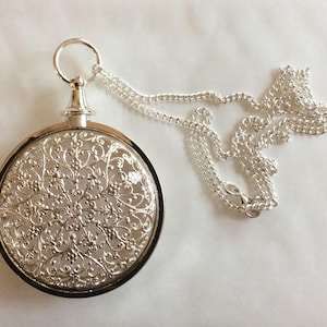 Starburst rococo pomander replica fragrance pendant Art Nouveau style silver plated with 20&quot; 50cm  silver tone chain