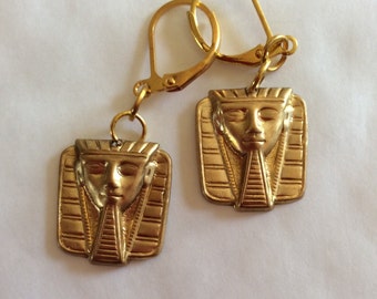 Tutankhamen Egyptian Pharaoh handmade raw brass earrings for pierced ears nickel free