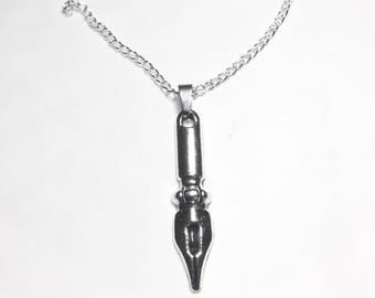 Pen nib writer's fountain pen pendant silver tone charm on 60cm silver tone chain