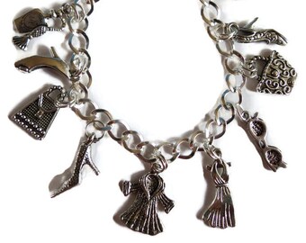 Grace Kelly Sophisticated Lady silver tone charm bracelet choice of lengths from 18 -21 cm