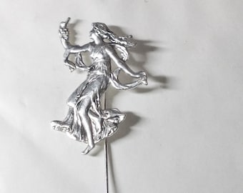 Garland Dancing lady with grapes stickpin muse art Nouveau style silver plated