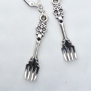 Fork off earrings cutlery silver tone charms earrings for pierced ears