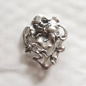 Stiefmütterchen Brosche / Anstecknadel Im Jugendstil, versilbert