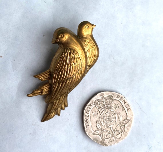 Love Birds Brooch / Pin Art Nouveau Style Raw Brass Finding