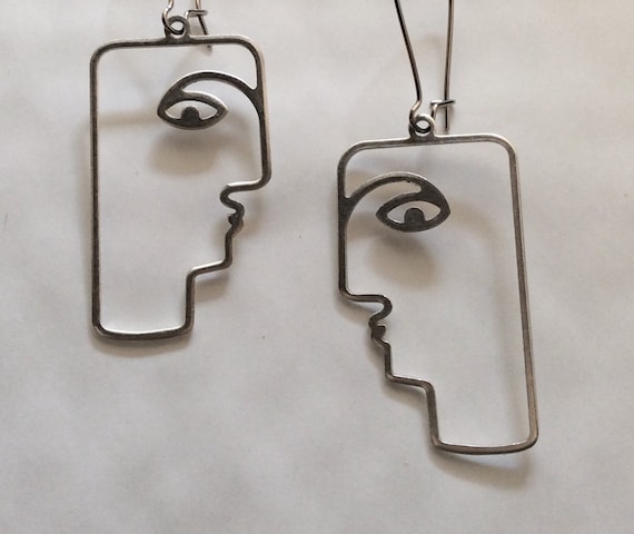 Outline Human Face to Face Head Quirky Modernist Design Handmade