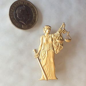 Lady Justice brooch AND pendant law courts, lawyer, barrister Attorney raw brass brooch pin vintage finding image 2