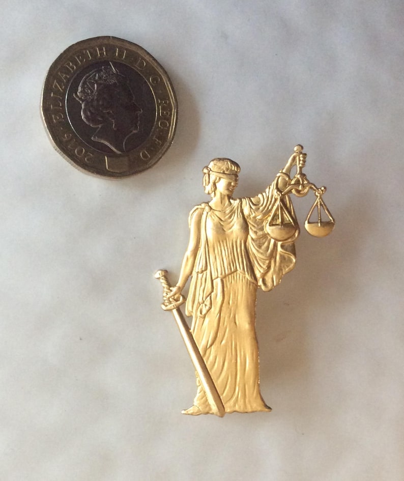 Lady Justice brooch AND pendant law courts, lawyer, barrister Attorney raw brass brooch pin vintage finding image 2