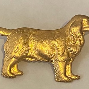Spaniel dog raw brass brooch /pin vintage finding