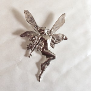Tinkerbell Absinthe Fairy brooch / pin larger  Art nouveau style Mucha silver Plated